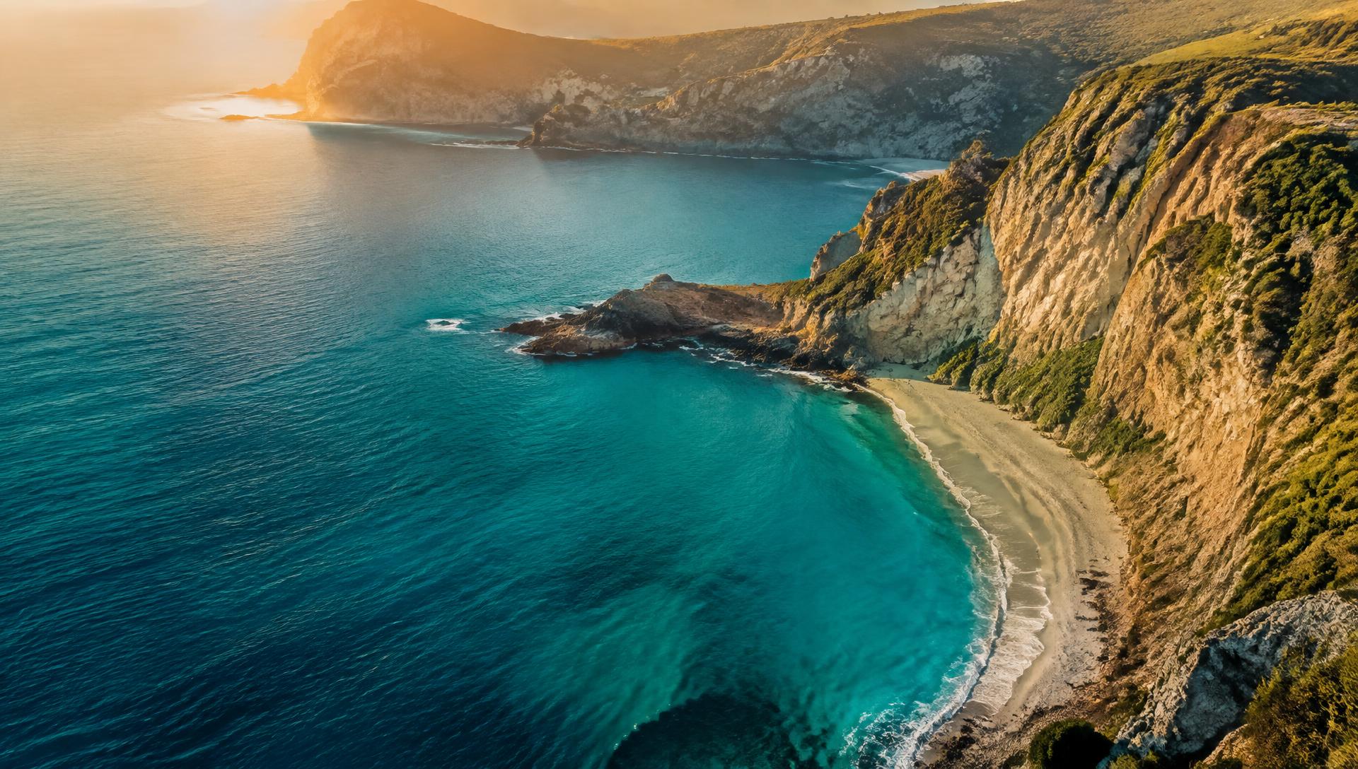 Turquoise coastline at golden hour